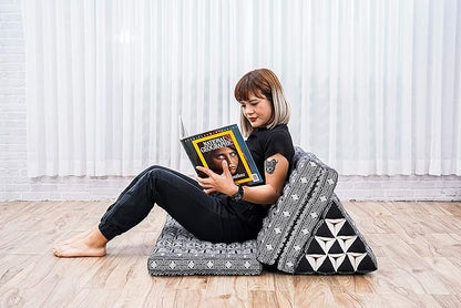 Leewadee 3-Fold Mat XXL with Triangle Cushion – Firm TV Pillow, Foldable Mattress with Cushion Made of Eco-Friendly Kapok, 67 x 31 inches, Black