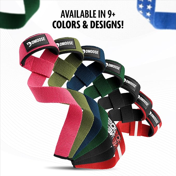 DMoose Fitness Lifting Straps 24" (Pair) - 5mm Padded Durable Wrist Straps for Weightlifting & Powerlifting - Cotton Lifting Strap with Silicone Grip for Men & Women - Deadlift Strap for Gym Workout