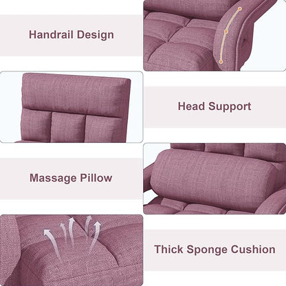 Adjustable Floor Gaming Chair for Adults, 6-Position Chaise Lounge Chair with Meditation Arm, Foldable Lazy Sofa with Pillow, Comfy Chair Indoor for Bedroom Dorm Living Room, Purple