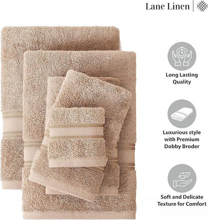 LANE LINEN Luxury Bath Towels Set - 12 Piece, 100% Cotton, Zero Twist, Super Soft & Extra Absorbent, Includes 4 Bath Towels, 4 Hand Towels, 4 Washcloths - Taupe