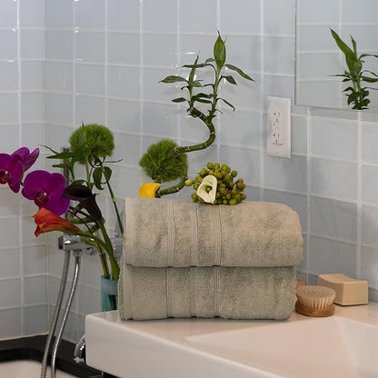 Mosobam Luxury Turkish Set of 2 Bath Towels 30X58 Seagrass Green 700 GSM Bamboo Viscose & Aegean Turkish Combed Cotton