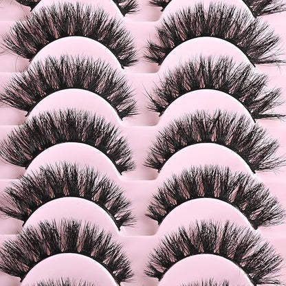 FARRED Wispy Mink Lashes Fluffy False Eyelashes 14 Pairs Fake Eyelashes Natural Look Short Natural Lashes Cat Eye Lash Wispy Volume Eyelash Faux Mink Strip Lashes Pack for Daily Makeup (F19 | 6-13 mm)