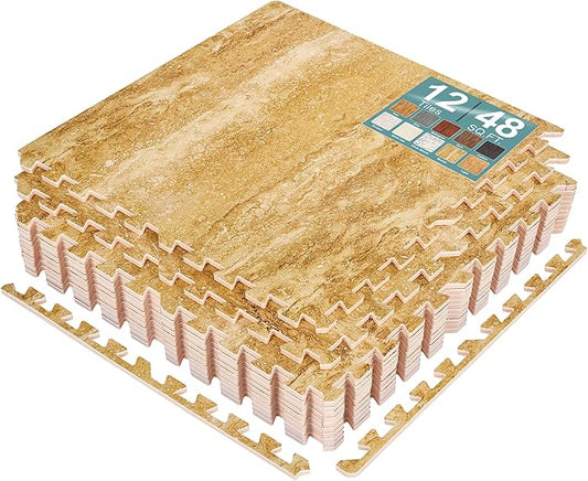 Sorbus Wood Grain Floor Tiles Foam Mat EVA Interlocking Mats Tile 3/8-Inch Thick Flooring Wood Puzzle Exercise Mats w/Borders - Home Playroom Basement, Apartment, Trade Show, Baby, Dance