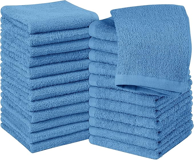 Utopia Towels 24 Pack Cotton Washcloths Set, 100% Ring Spun Cotton, Premium Quality Flannel Face Cloths, Highly Absorbent and Soft Feel Fingertip Towels, Electric Blue