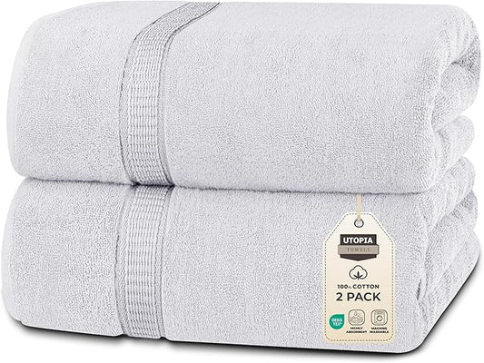 Utopia Towels Luxurious Jumbo Bath Sheet 2 Piece, 600 GSM, 35 by 70 Inches, 100% Ring Spun Cotton, Highly Absorbent and Quick Dry Extra Large Bath Towel, Super Soft Towel, Silver