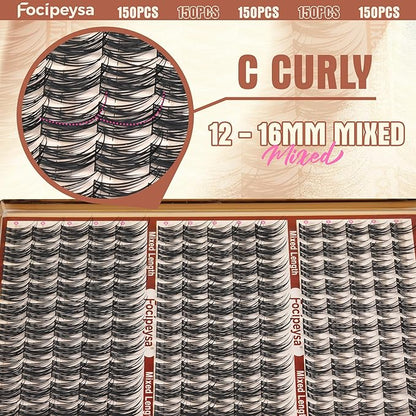 Focipeysa Manga Eyelashes Clusters Wispy Eyelashes Extensions 12-16mm Natural Manga Eyelash Clusters Salon Effect Pestañas Postizas Naturales Spiky Individual Lash Extensions at Home