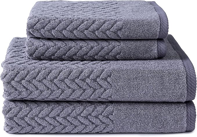 Texere 100% Organic Cotton Jacquard 650 GSM Premium Bath Towel Sets - Extra Absorbent Quick Dry and Plush (Cable, Excalibur, 2 Bath & 2 Hand Towels)