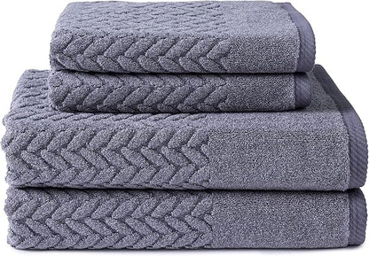 Texere 100% Organic Cotton Jacquard 650 GSM Premium Bath Towel Sets - Extra Absorbent Quick Dry and Plush (Cable, Excalibur, 2 Bath & 2 Hand Towels)
