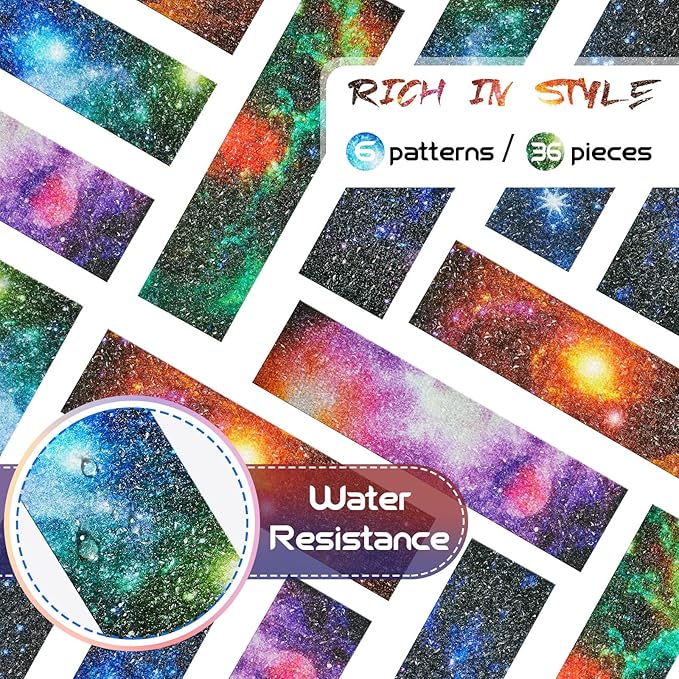 36 Pcs Anxiety Sensory Stickers Mental Health Stickers Fidget Textured Strips Toys Adhesive Tactile Calm Relief Items for Adults Desk School Counselor Classroom(Galaxy Style)