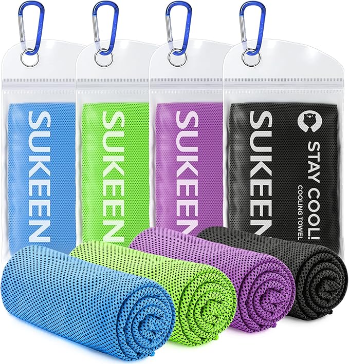 Sukeen 4 Pack Cooling Towel (40"x12"), Ice Towel, Soft Breathable Chilly Microfiber Towel for Yoga, Sport, Running, Gym, Workout, Camping, Fitness, More Activities