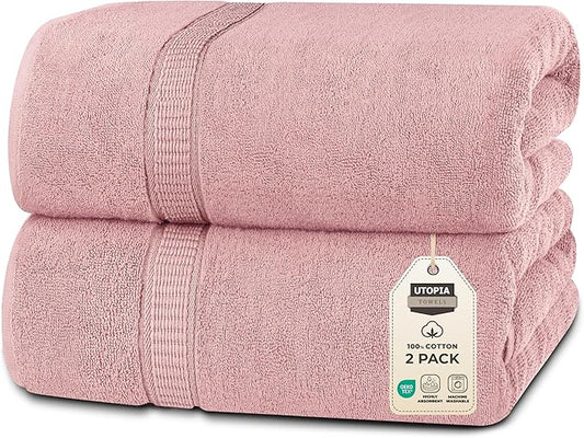 Utopia Towels Luxurious Jumbo Bath Sheet 2 Piece, 600 GSM, 35 by 70 Inches, 100% Ring Spun Cotton, Highly Absorbent and Quick Dry Extra Large Bath Towel, Super Soft Towel, Dusty Pink