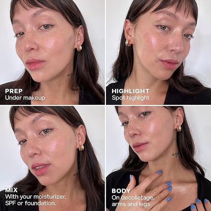 Saie Mini Glowy Super Gel - Hydrating Makeup Primer and Illuminating Glow Serum Enriched with Vitamin C and Squalane Oil - All-Over Liquid Highlighter Makeup for Instant Glass Skin - Sunglow (0.5 oz)