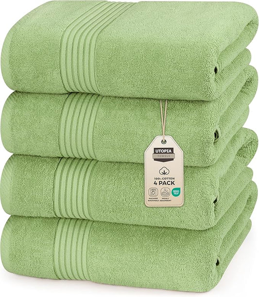 Utopia Towels 4 Pack Bath Towels Set, (27 x 54 Inches) 100% Ring Spun Cotton, Quick Dry, Highly Absorbent, Soft Feel Towels, Perfect for Daily Use (Sage Green)