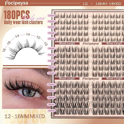 Focipeysa Lashes Wispy Cluster Lashes Natural Lash Clusters 10-16mm Eyelash Clusters Salon Effect Pestañas Postizas Naturales Fairy DIY Individual Eye Lashes Extensions Pack Spiky Lash
