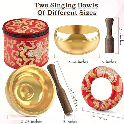 2-Pack Tibetan Singing Bowls Set - 100% Handmade in Nepal, Sound Bowl Meditation Set for Yoga, Chakra Healing, Meditation Gifts, Unique Gifts for Women