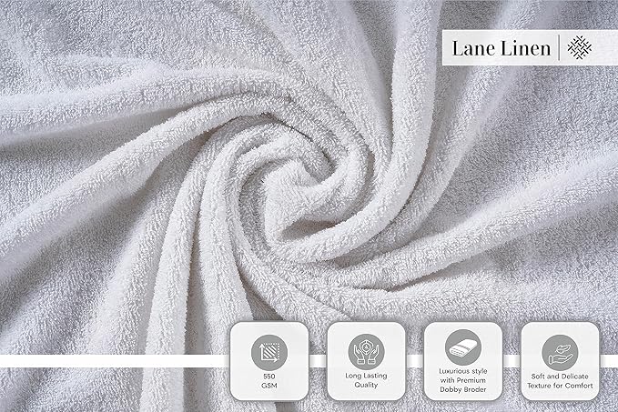 LANE LINEN 6 Pack Hand Towels (16"x28") - Spa & Hotel Quality - 100% Cotton, Ring Spun - Quick Dry, Ultra Soft & Absorbent - Used for Salon, Gym, Bathroom, Beauty - Pre Shrunk - White Hand Towels Set
