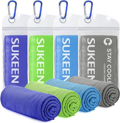 Sukeen [4 Pack Cooling Towel (40"x12"),Ice Towel,Soft Breathable Chilly Towel,Microfiber Towel for Yoga,Sport,Running,Gym,Workout,Camping,Fitness,Workout & More Activities