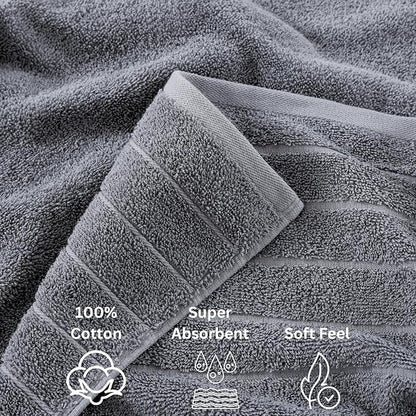 Casa Platino 100% Cotton Luxury Bathroom Towel Set - 18 Pc - Ring Spun, Quick Dry, Soft & Highly Absorbent - 6 Bath, 6 Washcloths, 6 Hand Towels - Remains Plush After Multiple Washes - Cool Grey