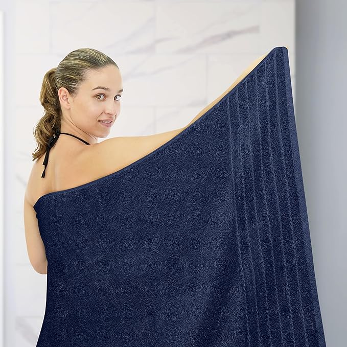 Tens Towels Pack of 1 Jumbo Bath Sheet 40 x 80 Inches, Extra Large & Light Weight, Quicker to Dry, 100% Cotton, Super Soft & Absorbent, Perfect to Wrap Yourself in, Navy