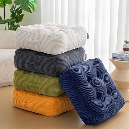 8" Washable Floor Pillow Cushion for Adults, Meditation Cushion Pillow, Large Square Floor Sitting, Removable Tufted Corduroy Cover, for Tatami Living Room or Yoga, 22x22 Inch, 2Pack, Machine Washable