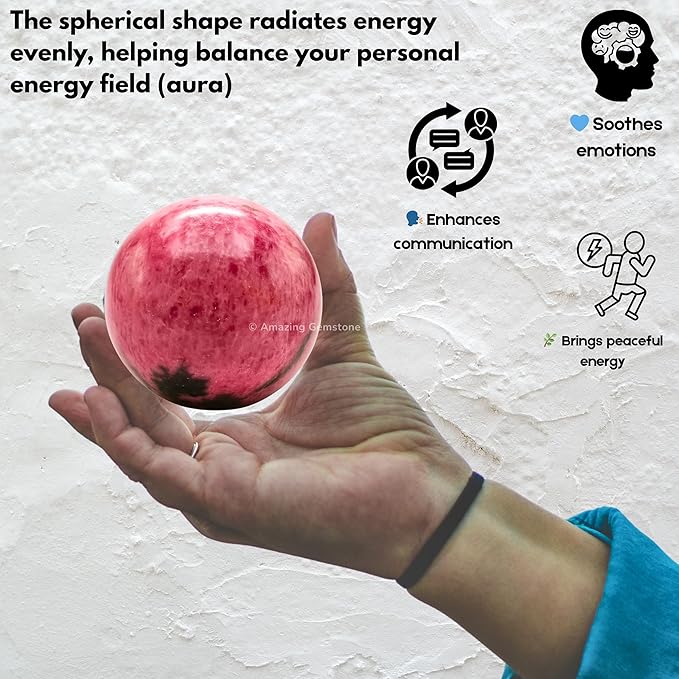 Amazing Gemstone Rhodonite Crystal Ball with Stand - 2 Inches Crystal Sphere Meditation Balls for Witchcraft and Decorative Balls