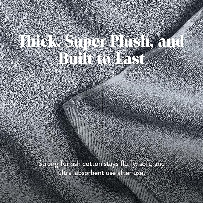 Brooklinen Super-Plush Turkish Cotton Bath Towel Set - Includes 4 Bath Towels Cotton, 820 GSM, Highly Absorbent, Machine Washable, Perfect for Home & Bathroom (Smoke Grey)