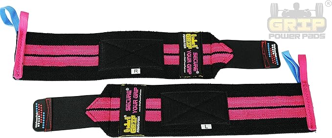 Grip Power Pads Wrist Wraps 2 Wraps for Weight Lifting Wrist Support Cotton Wraps Gym Bandage Straps for Men & Women Premium Quality & PRO Rubber