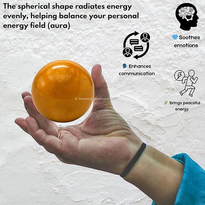 Amazing Gemstone Yellow Jasper Crystal Ball with Stand - 2 Inches Crystal Sphere Meditation Balls for Witchcraft and Decorative Balls