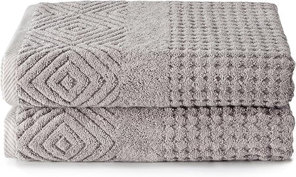 Texere 100% Organic Cotton Diamond Jacquard 700 GSM Luxury Bath Towel Sets - Ultra Soft and Absorbent Hotel and Spa Quality (Diamond, Cathedral Gray, 2 Bath Towels)