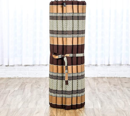 Leewadee - Kapok Roll Mat – Handcrafted Folding Sleep & Relaxation Mattress from Thailand, Ideal as Guest Bed, Camping Mat, Yoga Mat or Traditional Futon, 75 x 39 inches, Brown