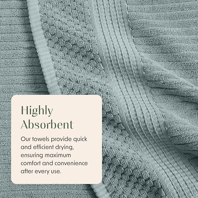 Springtree Home 100% Cotton Bath Towel Set | 6 Piece Set | Absorbent & Quick-Dry Bath Towels | Textured and Durable Cotton | Krista Collection - Silver Blue