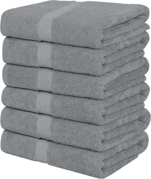 Utopia Towels 6 Pack Small Bath Towel Set, 22 by 44 Inches, 500 GSM 100% Ring Spun Cotton, Lightweight and Highly Absorbent Quick Drying Premium Towels for Hotel, Spa and Bathroom, Cool Grey