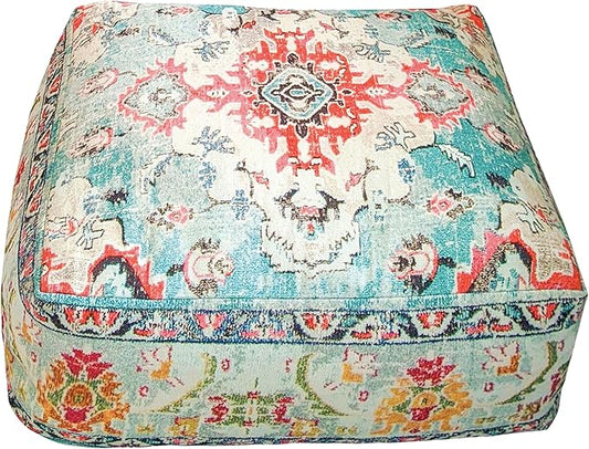 Large Floor Pillow Cover Square Meditatioמ Square Cushion Case Boho Room Décor Moroccan Seating Area Pouf Perfect for Living Room, Bedroom, Nursary or Children Room Cotton 24x8 Unstuffed