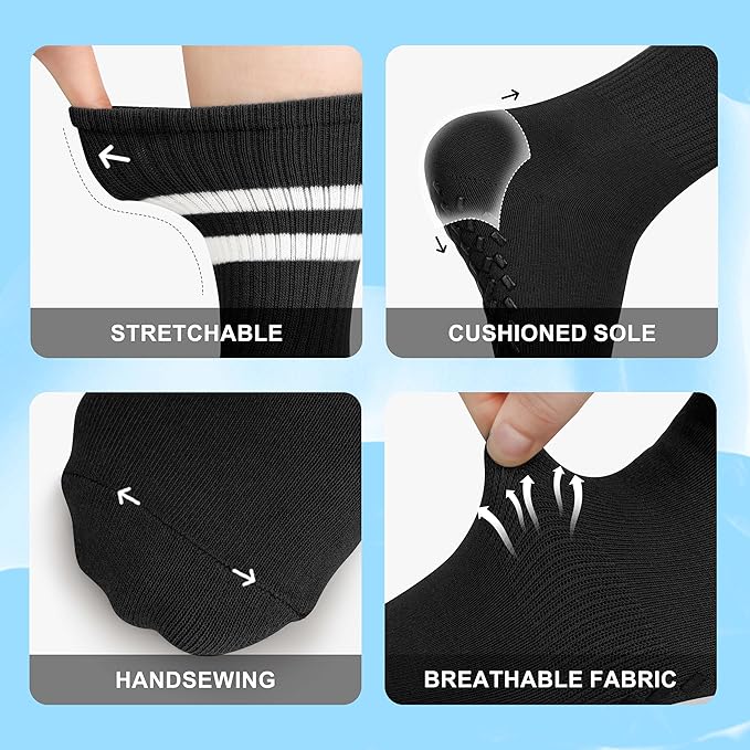 Pilates Socks with Grips for Yoga, Barefoot, Ballet, Barre, Hospital Non Slip Anti Skid Socks for Women and Men