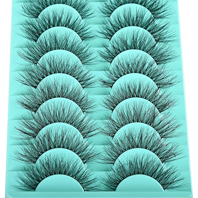 Natural Lashes Wispy Eyelashes Fluffy Mink Lashes Naturl Look Small Strip Eyelash 10 Pairs Short Lashes Pack Lightweight Cat Eye Lash Strips Set (Semi-Wispy | 10-14mm)
