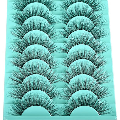 Natural Lashes Wispy Eyelashes Fluffy Mink Lashes Naturl Look Small Strip Eyelash 10 Pairs Short Lashes Pack Lightweight Cat Eye Lash Strips Set (Semi-Wispy | 10-14mm)