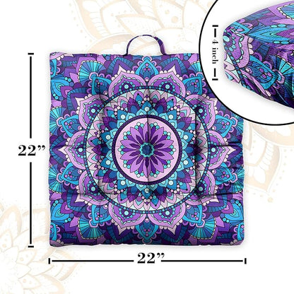 Mandala Meditation Cushion, Boho Meditation Mat, Meditation Pillows for Sitting on Floor, Cushions for Sitting in Home and Outdoor, Square Floor Pillows Cushion Seating for Yoga 22'' X 22''