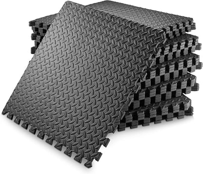 Philosophy Gym Pack of 30 Exercise Flooring Mats - 24 x 24 Inch Foam Rubber Interlocking Puzzle Floor Tiles - Black