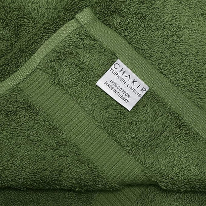 Chakir Turkish Linens 100% Cotton Premium Turkish Towels for Bathroom | 13'' x 13'' (6-Piece Washcloth, Moss)