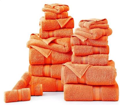 Lane Linen 100% Cotton Luxury Bath Towel Set - 18 Pieces - Zero Twist, Super Soft & Highly Absorbent - 6 Bath, 6 Washcloths, 6 Hand Towels for Bathroom - Minimal Lint & Fading, Pre Shrunk - Tiger Lily