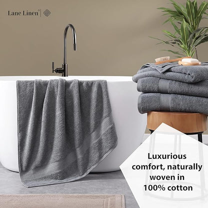 LANE LINEN 100% Cotton 4 Pack Bath Towels Set (28"x54") - Ring Spun, Large Cotton Towels for Bathroom - Quick Dry, Soft & Absorbent Bath Towel Set - Remains Soft After Multiple Washes - Cool Grey