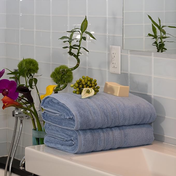 Mosobam Luxury Turkish Towels Set of 4 Bath Sheets 35X70 Allure Blue 700 GSM Bamboo Viscose & Aegean Turkish Combed Cotton