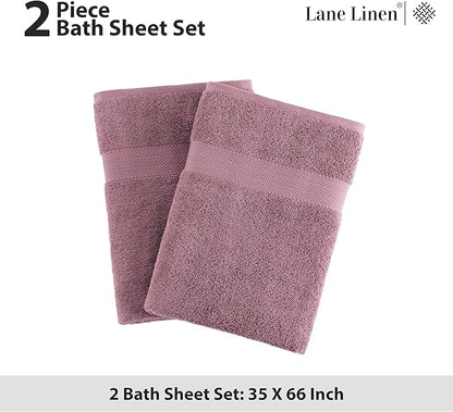 LANE LINEN 100% Cotton Bath Sheets 2 Pack (35"x66") - Ring Spun Cotton Extra Large Bath Towels Set - Quick Dry, Soft & Absorbent Oversized Towel Set - Holds Well After Multiple Washes - Wishful Mauve