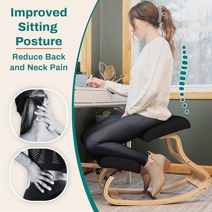 Ergonomic Kneeling Chair with Adjustable Seats - Knee Chair for Posture Correction & Kneel Rocking Stool for Desk - Back Pain Relief and Support for Home and Office (Modern, Black Sand)