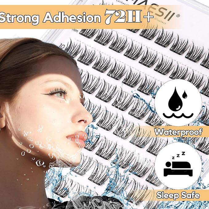 Self Adhesive Lash Clusters Kit, 10-14mm Self Adhesive Eyelashes Kit, DIY Eyelash Extensions, Natural Look Lashes No Glue Needed(R9-04)