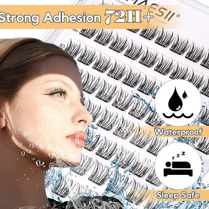 Self Adhesive Lash Clusters Kit, 10-14mm Self Adhesive Eyelashes Kit, DIY Eyelash Extensions, Natural Look Lashes No Glue Needed(R9-04)