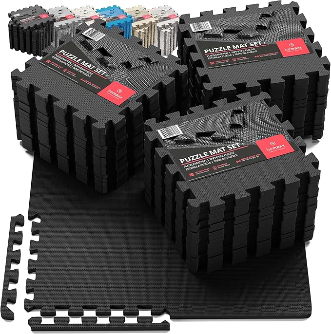 bemaxx Gym Mats Set - 54 pcs EVA Interlocking Foam Floor Tiles (12.6"x12.6"x0.4") 54sqft Protective Gym Flooring Sports Home Workout Exercise Mats Puzzle Garage Fitness Play-Room Garage Pool Treadmill