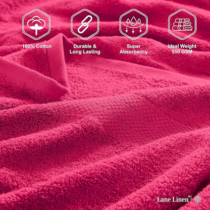 LANE LINEN 100% Cotton Large Bath Towels Set of 4 (28"x54") - Ring Spun Mercerized Cotton Bathroom Towel 4 Pack - Quick Dry, Soft & Absorbent Large Towels Set - Dorm Essentials for Girls - Fuchsia