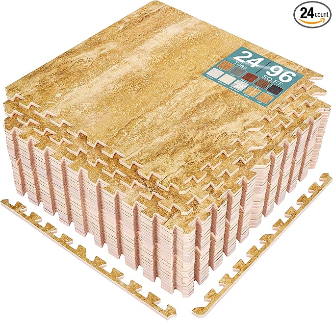 Sorbus Wood Grain Floor Tiles Foam Mat EVA Interlocking Mats Tile 3/8-Inch Thick Flooring Wood Puzzle Exercise Mats w/Borders - Home Playroom Basement, Apartment, Trade Show, Baby, Dance