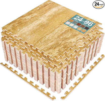 Sorbus Wood Grain Floor Tiles Foam Mat EVA Interlocking Mats Tile 3/8-Inch Thick Flooring Wood Puzzle Exercise Mats w/Borders - Home Playroom Basement, Apartment, Trade Show, Baby, Dance